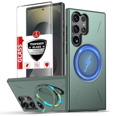 Imagem de IYTRRYH Capa para Samsung Galaxy S25 Ultra com anel magnético invisível giratório de 360° [compatível com MagSafe] [1 protetor de tela] para S25 Ultra, capa de telefone de grau militar à prova de