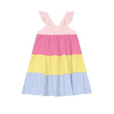 Imagem de Vestido infantil menina colorblock Brandili -Rosa, 4, Rosa