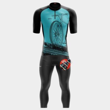 Imagem de Conjunto de Ciclismo Masculino Camisa Manga Curta e Calça de Forro Gel Proteção Uv-Masculino