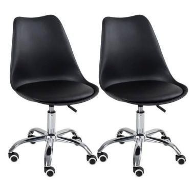 Imagem de Kit 2 Cadeira Home Office Leda Giratória, Assento em Polipropileno com Almofada, Base C...