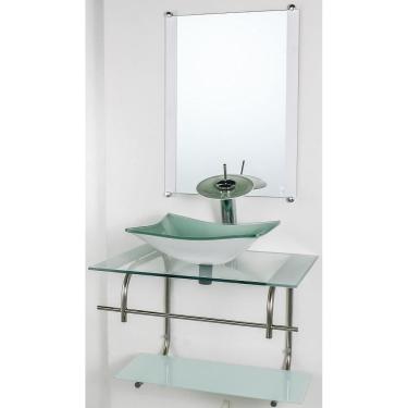 Imagem de Gabinete Vidro Para Banheiro Inox 60Cm Cuba Retangular Bco