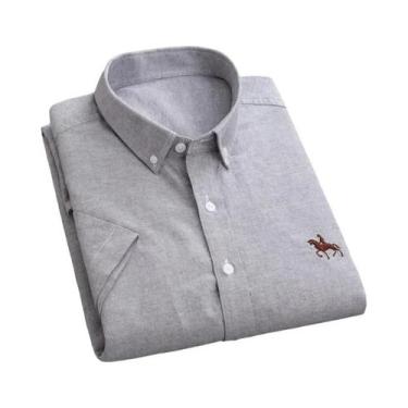 Imagem de Camisa Social Masculina De Manga Curta Em Oxford 100% Algodão Com Bols