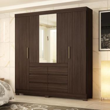 Imagem de Guarda Roupa Casal 4 Portas Cafe Touch 6 Gavetas Helena MDP com Espelho Mais de Casa
