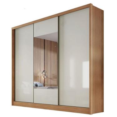 Imagem de Guarda Roupa Casal Medelim 3 Portas de Correr 8 Gavetas MDF Cumaru 25 Fendi Móveis Novo...