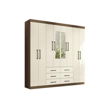 Imagem de Guarda Roupa Casal Liverpool 8 Portas de Abrir 6 Gavetas MDF-MDP com Espelho Jatoba-areia Santos Andirá