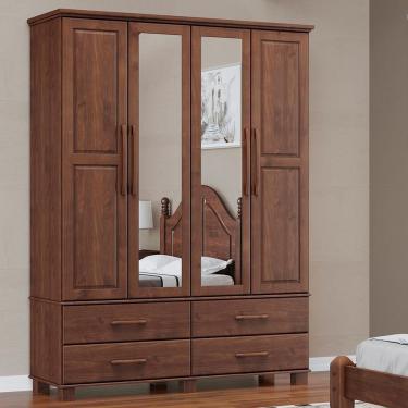 Imagem de Guarda Roupa Casal Guarda Roupa 4P 4G Espelho Madeira Maciça 4 Portas 4 Gavetas Cafe Milani Movelaria