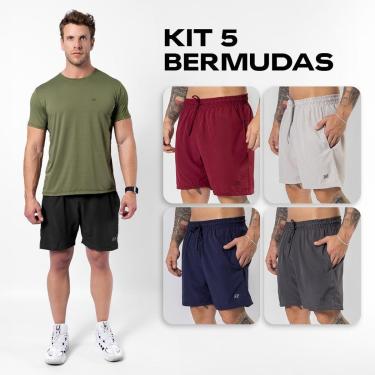 Imagem de Kit 5 Bermudas Masculinas Academia Treino Corrida Shorts Elástico Luzzoo-Masculino