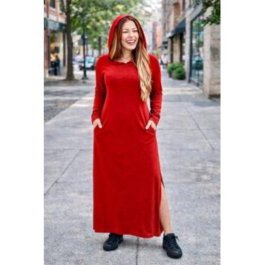 Imagem de Vestido Manga Longa Com Capuz Com Bolso - modanascimento, Vermelho, M