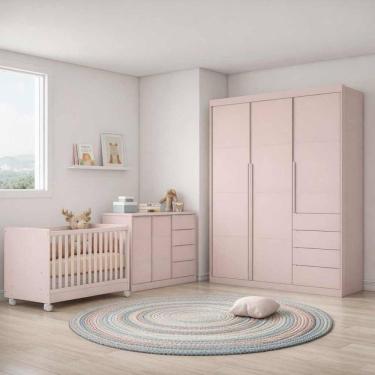 Imagem de Jogo de quarto Pérola com guarda roupa 3 portas e 4 gavetas + cômoda 2 portas e 4 gavet...