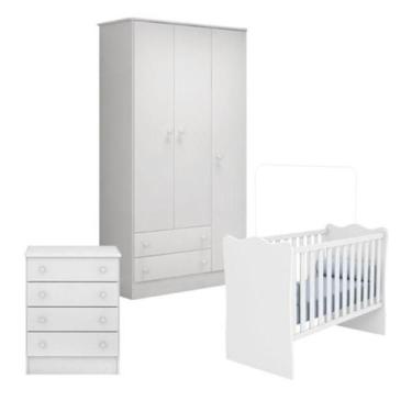 Imagem de Quarto de Bebê Completo Berço Guarda Roupa Cômoda Doce Sonho Branco Qm