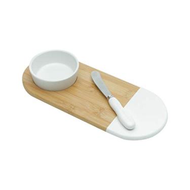 Imagem de Lyor CJ BANDEJA DE BAMBU C/BOWL DE CERÂMICA E ESPÁTULA 28x12cm,SEM LINHA