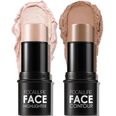 Imagem de FOCALLURE 2 peças de bastão de contorno de creme mineral, iluminador hidratante e caneta bronzeadora, lápis antiaderente, brilho facial e sombreado, maquiagem iluminadora facial de deslizamento suave