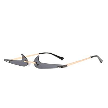 Imagem de Óculos de sol sem aro exclusivos femininos retrô transparentes para o oceano tons UV400 masculinos tendência óculos de sol, cinza dourado, tamanho único