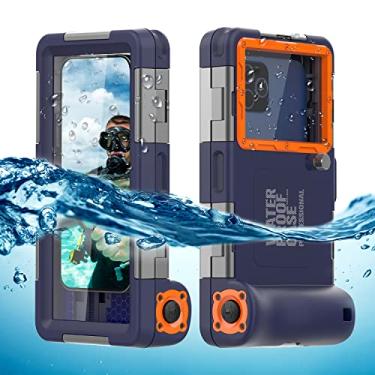 Imagem de ShellBox Case Capa de mergulho 2ª geração para iPhone/Samsung Galaxy Series, telefones universais [4,9 – 6,9 polegadas], snorkel [15 m] Protetor de corpo inteiro (azul e laranja)