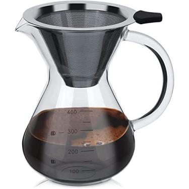 Imagem de Kit de preparação de café, máquina de coador de café reutilizável de vidro borossilicato, decantador de cafeteira manual com filtro