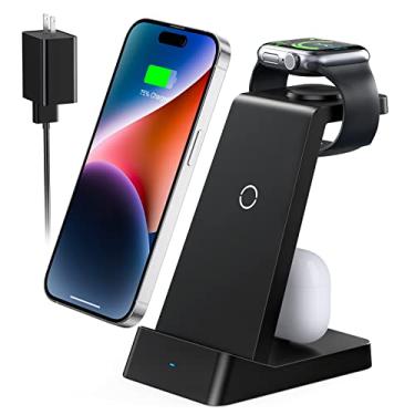 Imagem de Estação de carregamento sem fio, carregador sem fio rápido de 18 W para iPhone 14/13/12/11/Pro/Max/SE/XS/XR/X/8 Plus/8, base de carregamento sem fio 3 em 1 para Apple Watch Series e Airpods (PRETO)