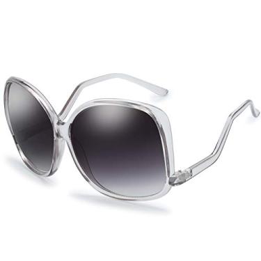 Imagem de The Fresh Óculos de sol femininos grandes quadrados Jackie O Cat Eye Hybrid Butterfly Fashion - Embalagem requintada, 729904 - cinza cristal, X-Large