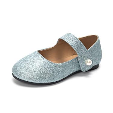 Imagem de FUNKYMONKEY Sapatos casuais para bebês e meninas Mary Jane sem cadarço, Glitter azul claro, 1 Little Kid