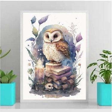 Imagem de Quadro coruja aquarela 33x24cm - moldura branca