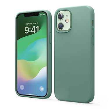 Imagem de elago Capa compatível com iPhone 12 e iPhone 12 Pro, silicone líquido, capa protetora de corpo inteiro, fina, forro de microfibra macia antiarranhões, 6,1 polegadas (verde meia-noite)