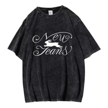 Imagem de Nova camiseta jeans Merch K-pop vintage envelhecida decolor algodão preto solto, 04, GG