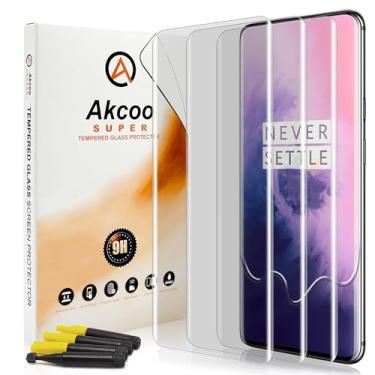 Imagem de [Pacote com 3] Película protetora de tela UV OnePlus 7 Pro, Akcoo [Adesivo de tela completa] Película de vidro UV OnePlus 7T Pro [Desbloqueio de impressão digital][Compatível com capas]