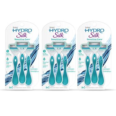 Imagem de Schick Hydro Silk Aparelhos de barbear descartáveis para mulheres sensíveis, 9 unidades | Lâminas descartáveis de 5 lâminas para mulheres com pele sensível | Navalha de viagem para mulheres