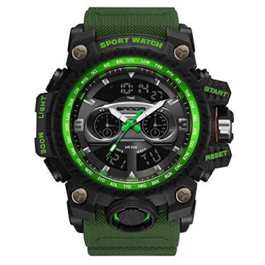 Imagem de RORIOS Relógio esportivo masculino multifunções digital com alarme luminoso, relógios de pulso analógicos militares, Verde, L, Digital