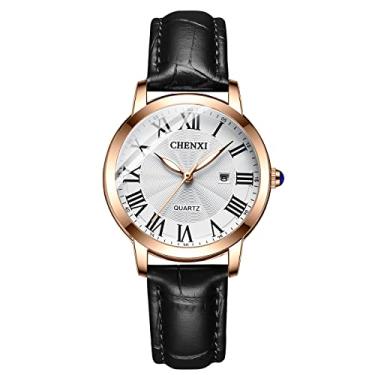 Imagem de Tiong Relógio feminino casual moderno, pulseira de couro, quartzo, impermeável, para mulheres, CX-301 preto, Relógio de quartzo