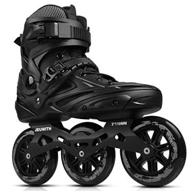 Imagem de Patins Inline para homens e mulheres, 3 rodas 110 mm lâminas rolo para adulto masculino feminino, clássico fitness ao ar livre patins de velocidade em linha unissex (preto)