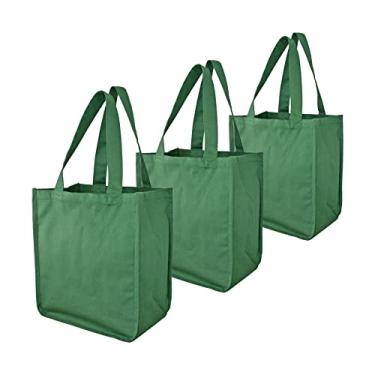 Imagem de Simple Ecology Saco de compras reutilizável de algodão orgânico Deluxe com mangas para garrafa – Pacote com 3 verde (resistente, lavável, alças duráveis, dobrável, bolsa de artesanato e presente, bolsa para 6 garrafas de vinho)