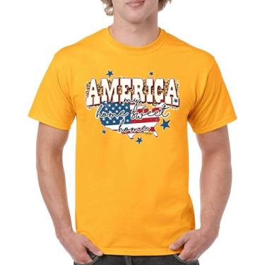 Imagem de Camiseta masculina America My Home Sweet Home 4th of July Stars and Stripes Pride American Dream Patriotic USA Flag, Amarelo, G