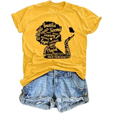 Imagem de Juneteenth Shirts: Camiseta feminina preta menina mágica melanina camiseta afro oração camiseta preta rainha gráfica tops, Amarelo 1, P