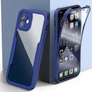 Imagem de 360 capa completa para iphone 15 14 11 13 12 mini telefone pára-choques para iphone xs xr 7 8 6s 14 15 plus capa, azul marinho, para iphone 14 pro