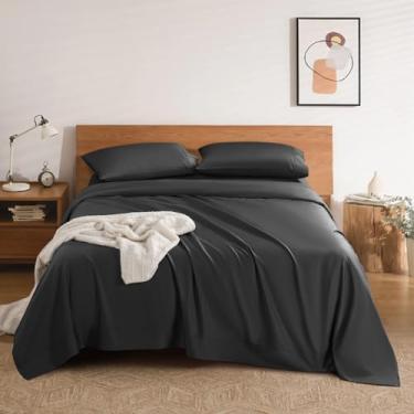 Imagem de REDASW Jogo de cama 100% algodão, 1200 fios, jogo de cama com 4 peças, bolso profundo de 40,6 cm (preto, king (padrão dos EUA))