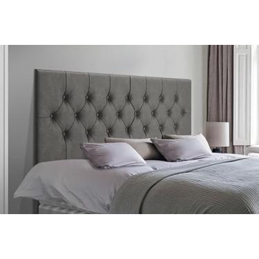 Imagem de Cabeceira Cinza Queen 1,60 cm Com Capitonê Estofada Suspensa Suede Cama Box Quarto Painel Para Parede