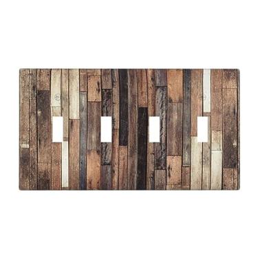 Imagem de Spshian Capa para interruptor de luz, porta de celeiro de madeira rústica, marrom, vintage, placa de interruptor de 4 gang, placas de parede com interruptor quádruplo placa decorativa de tomada