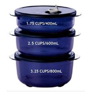 Imagem de Conjunto de 3 argolas para ventila o da Tupperware Recipientes seguros para micro-ondas e freezer em azul ndigo