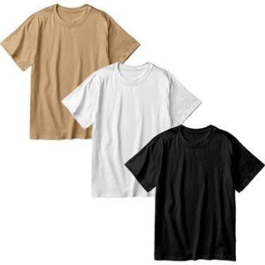 Imagem de Kit 3 Camisetas Oversized Masculina Algodão Premium Lisa Moda Streetwear-Masculino