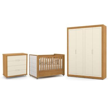 Imagem de Dormitório Tutto New 4 Portas, Cômoda 4 Gavetas e Berço com Capitonê - Matic Móveis