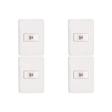 Imagem de Kit C/4 - Conjunto Perlex Aros 4X2 Branco Com Placa(1Toma...