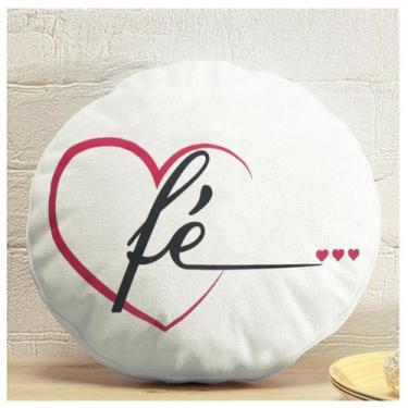 Imagem de Almofada Redonda Estampada Fé 45x45cm Coração Rosa - FASTLAR