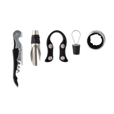 Imagem de Kit 5 Pçs P/ Garrafa de Vinho Abridor Saca Rolha Tampa Anel - Clink