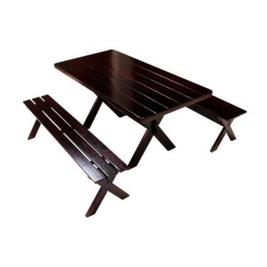 Imagem de Conjunto Mesa Rústica 1,6m e 2 Bancos Sem Encosto Madeira Maciça Eucal