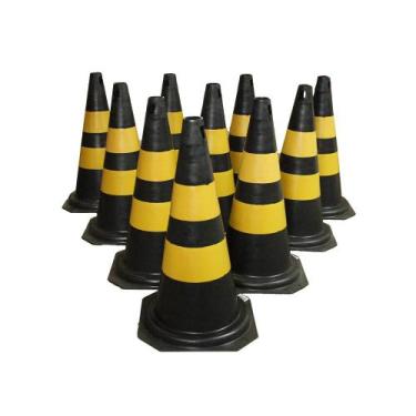 Imagem de Kit 10 Cones de 50 cm Preto e Amarelo para Sinalização - Plastcor