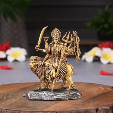 Imagem de Artarium Ídolo Shri Durga MATA | Estátua antiga Sherawali MATA | Shri Vaishno Devi Maa | Durga MATA Idol para painel de carro e decoração de casa tamanho - 9 cm (pacote com 1)
