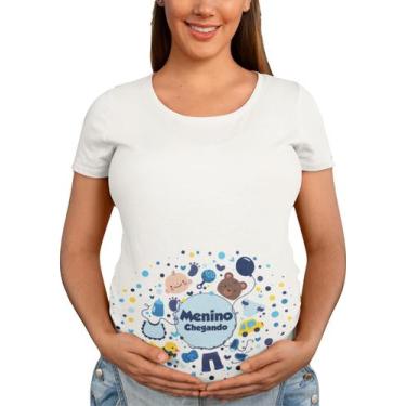 Imagem de Camiseta Gestante Gravida Divertida Menino Chegando Bebe Branca - Del 