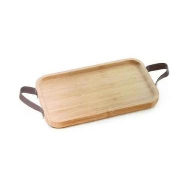 Imagem de Bandeja Alça Couro Ecokitchen Bambu 46 cm Mimo BM19130 - Mimo Style