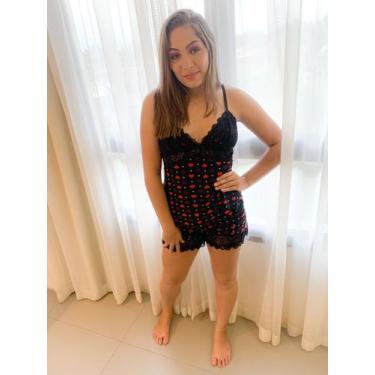 Imagem de Baby doll  bolsinho liganete estampado preto - Donzzela Lingerie, Pret