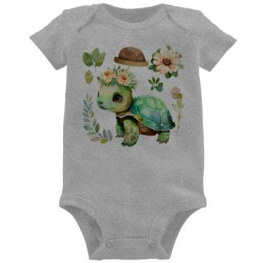 Imagem de Body Bebê Tartaruga, flores e chapéu - Foca na Moda, Cinza, G